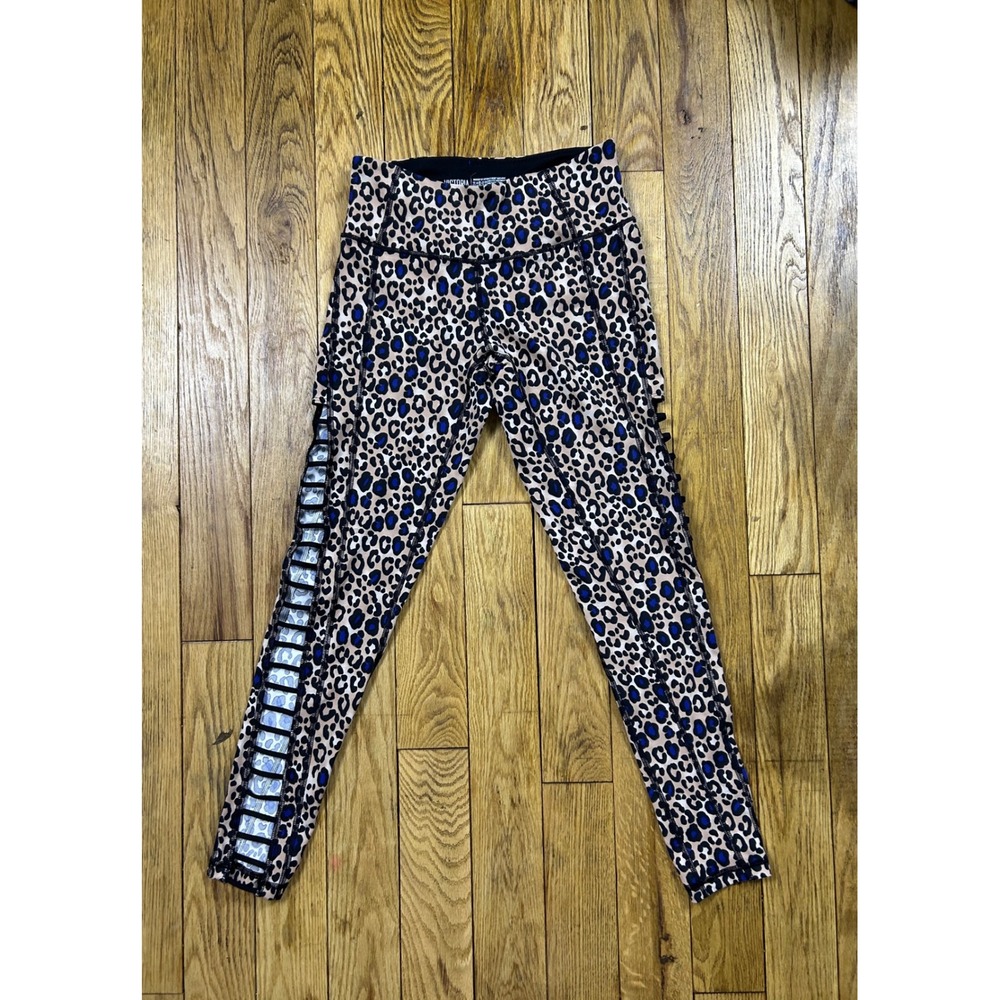 Victoria Sport Knockout Leggings Leopard Print Blue Ladder‎ Cutout High Rise S